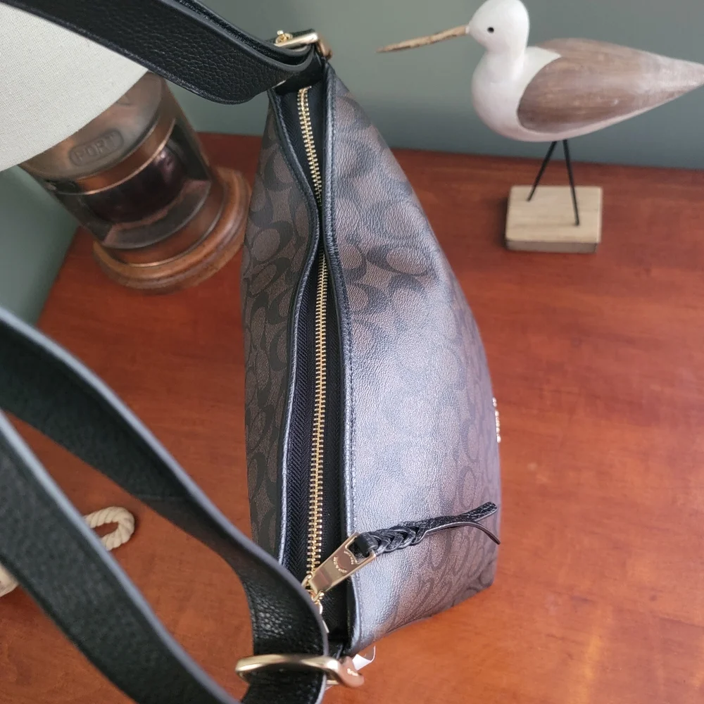 Coach C2819 Val Duffle Signature Brown Black Coated Canvas Shoulder Bag NWT
